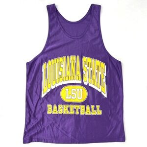 Vintage 1980s LSU Tigers Basketball Jersey Nylon Purple Medium Tank Top USA